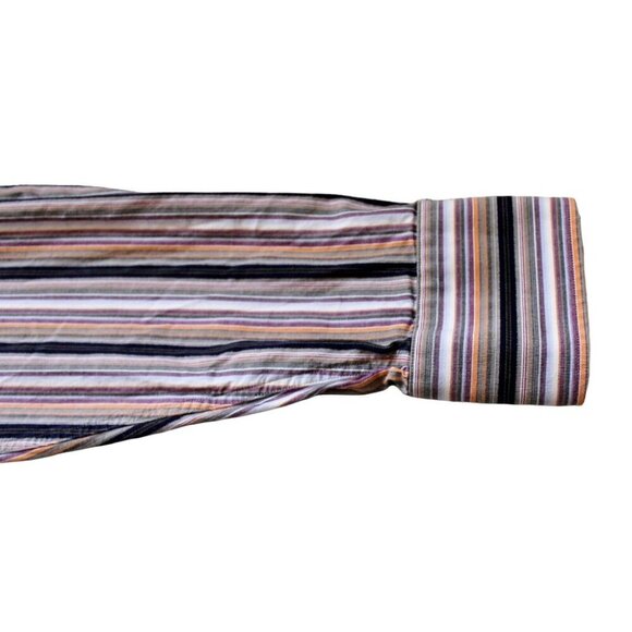 Thomas Dean Button Down Shirt Mens M Flip Cuff Orange Purple Stripe Cotton - Picture 4 of 9